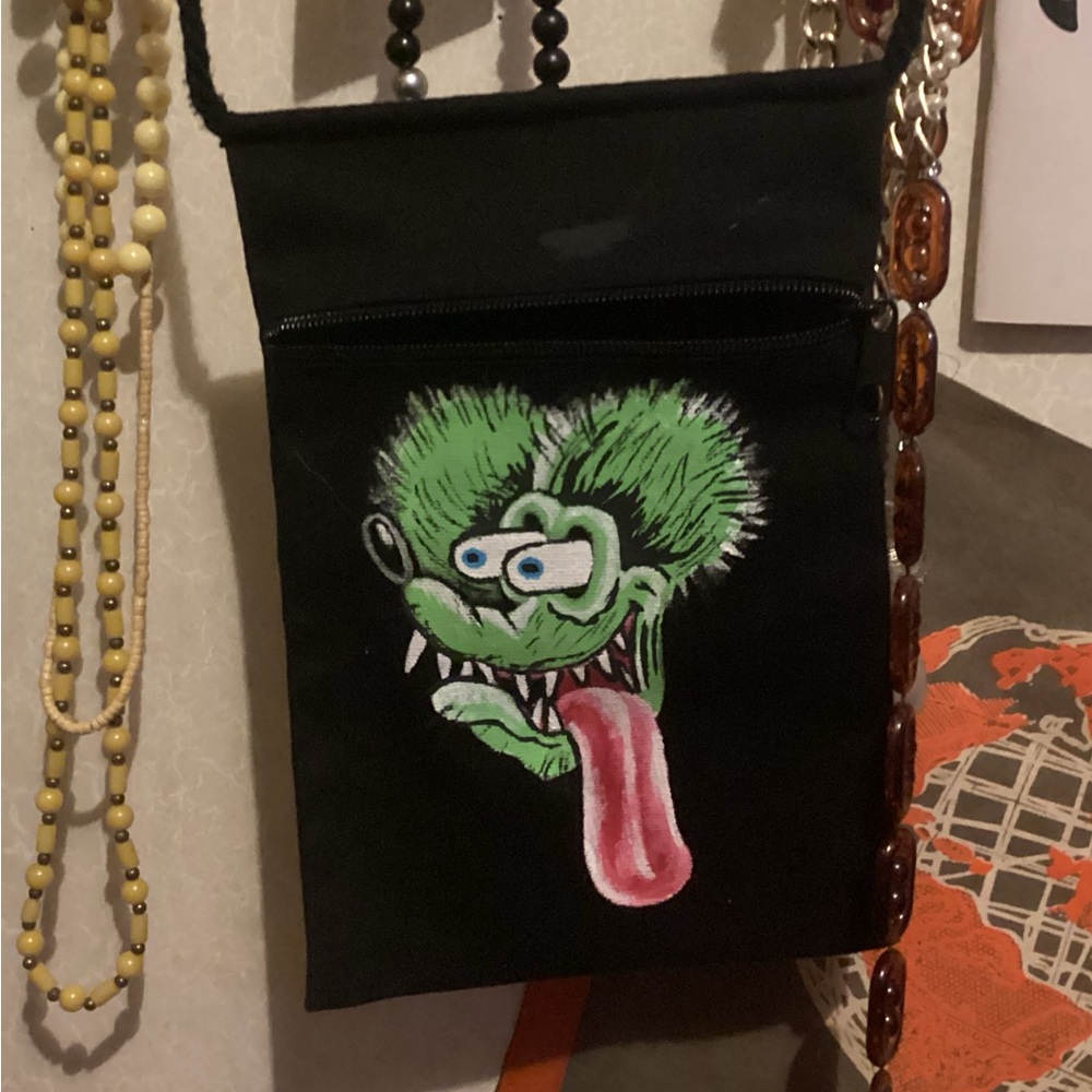 Black Crossbody Bag with Ratfink Design